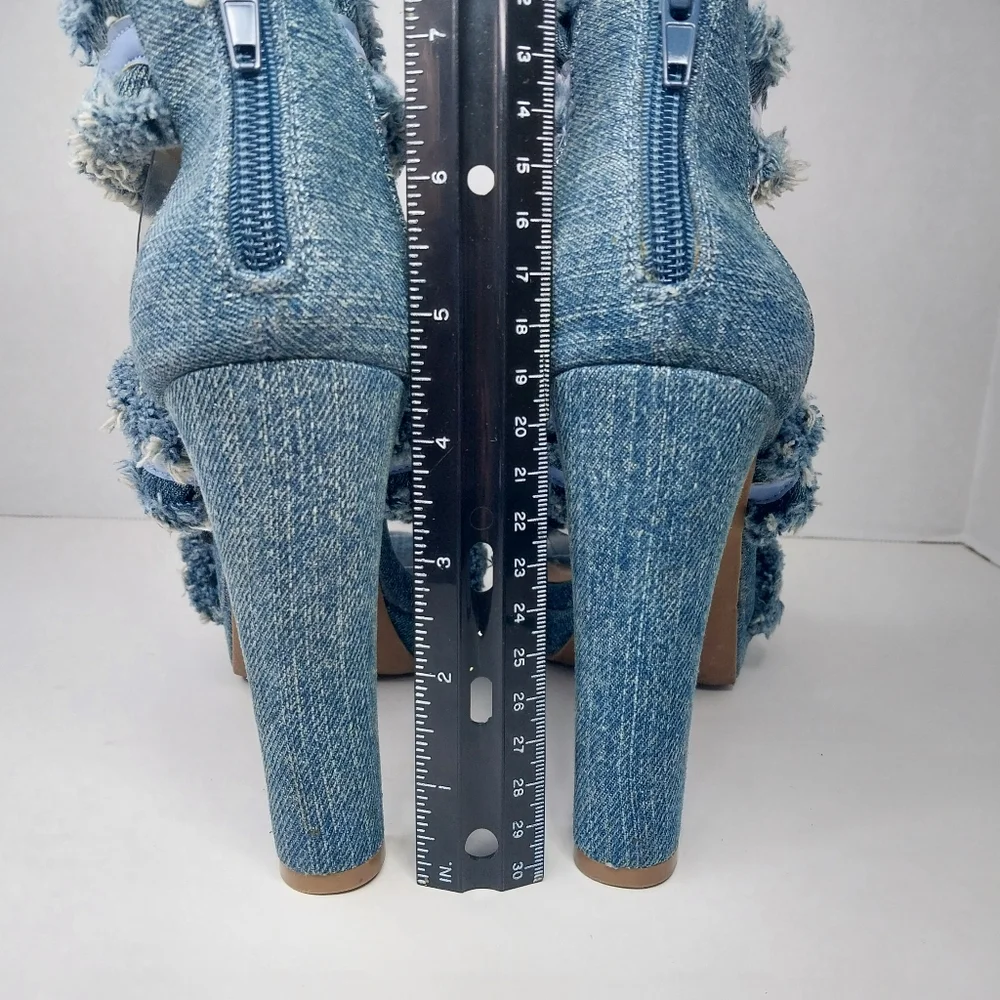 Laura Marano Not Rated Womens size 7.5 Blue Jean Fringe 5 inch Heels shoes - Picture 5 of 14